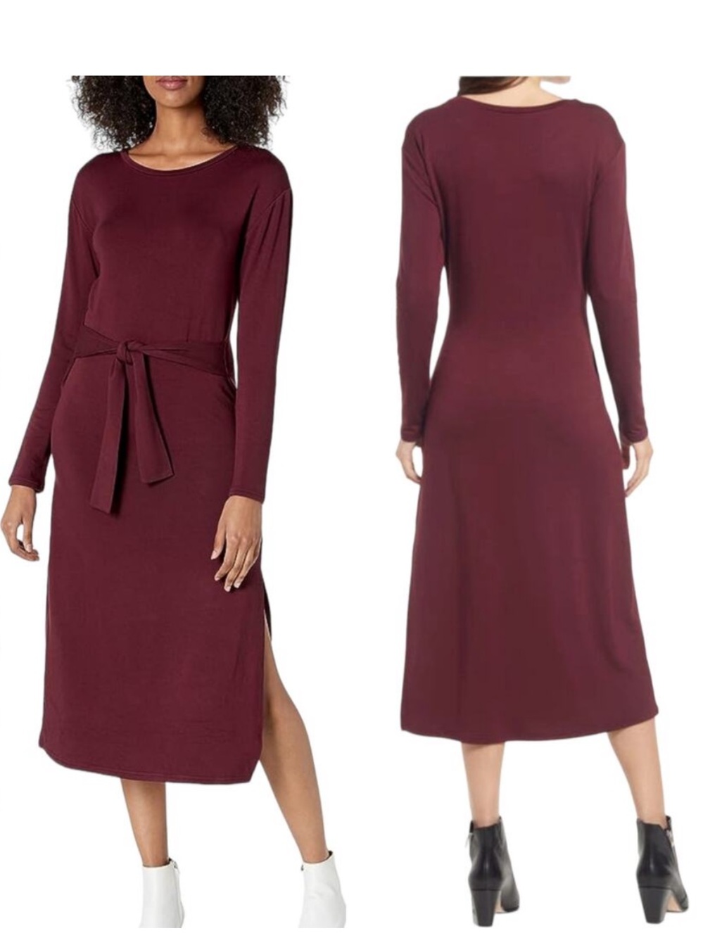 BB Dakota Steve Madden Tie-Waist Midi Dress in Burgundy